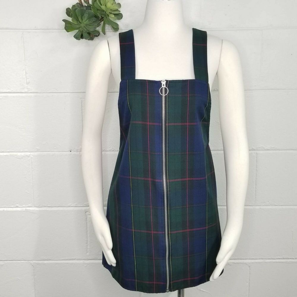 Forever 21 Plaid Zip Front Pinafore Jumper Dress